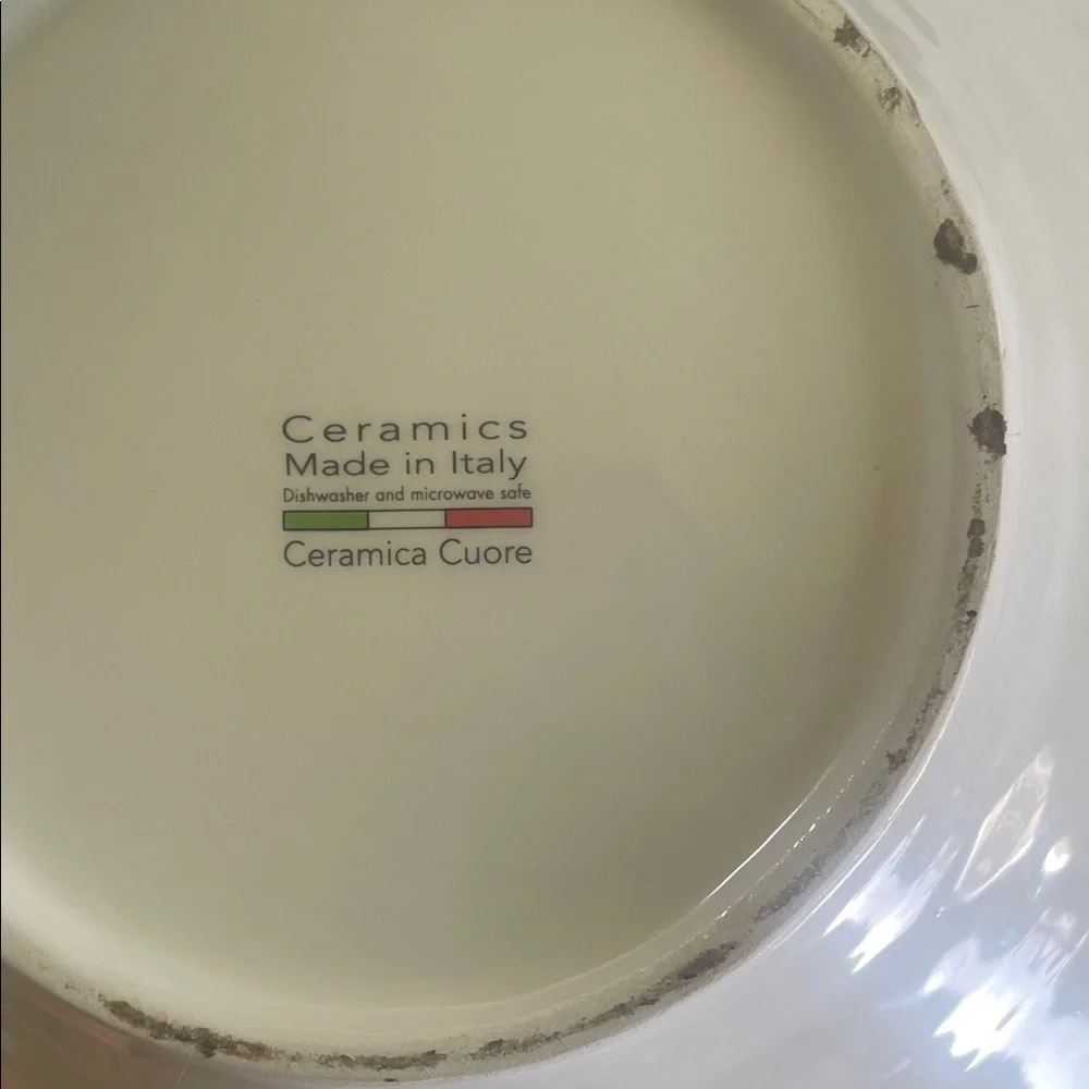 Source Unknown White Ceramic Serving Bowl with Vegetable Sketches
